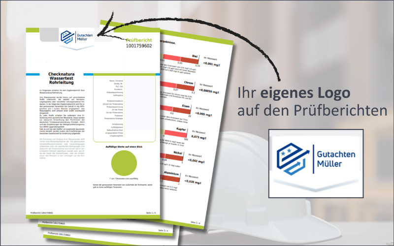 Ihr eigenes Logo auf dem Prüfbericht.