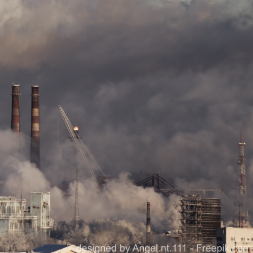Industrieabgase und ein schwarzer Wolkenhimmel