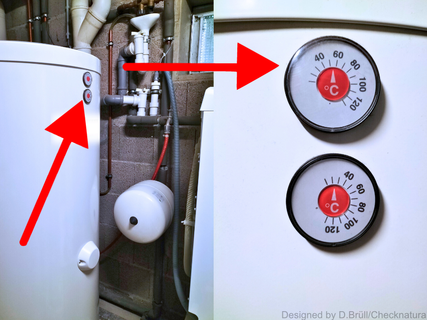 Ein Beispiel für einen Boiler,, bei dem Sie die Temperatur einfach ablesen können.