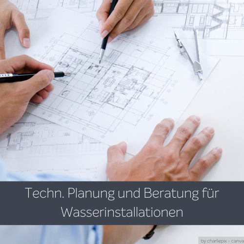 Planung von Wasserinstallationen mit einem technischen Grundriss.