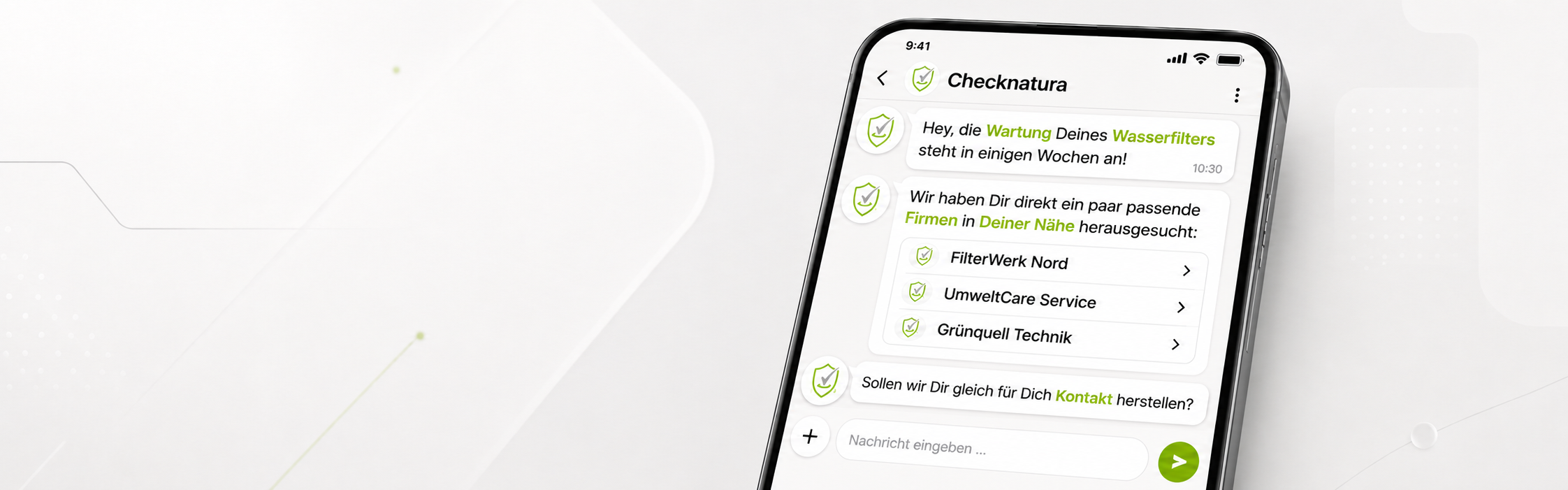 Checknatura-Wartungsservice mit digitalem Chat, Wartungserinnerung und Vermittlung passender Fachfirmen in der Nähe