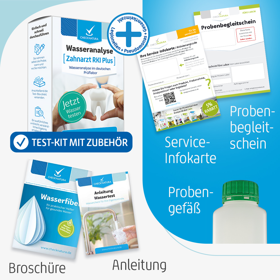 Test-Kit Inhalt Wassertest Zahnarzt RKI Plus