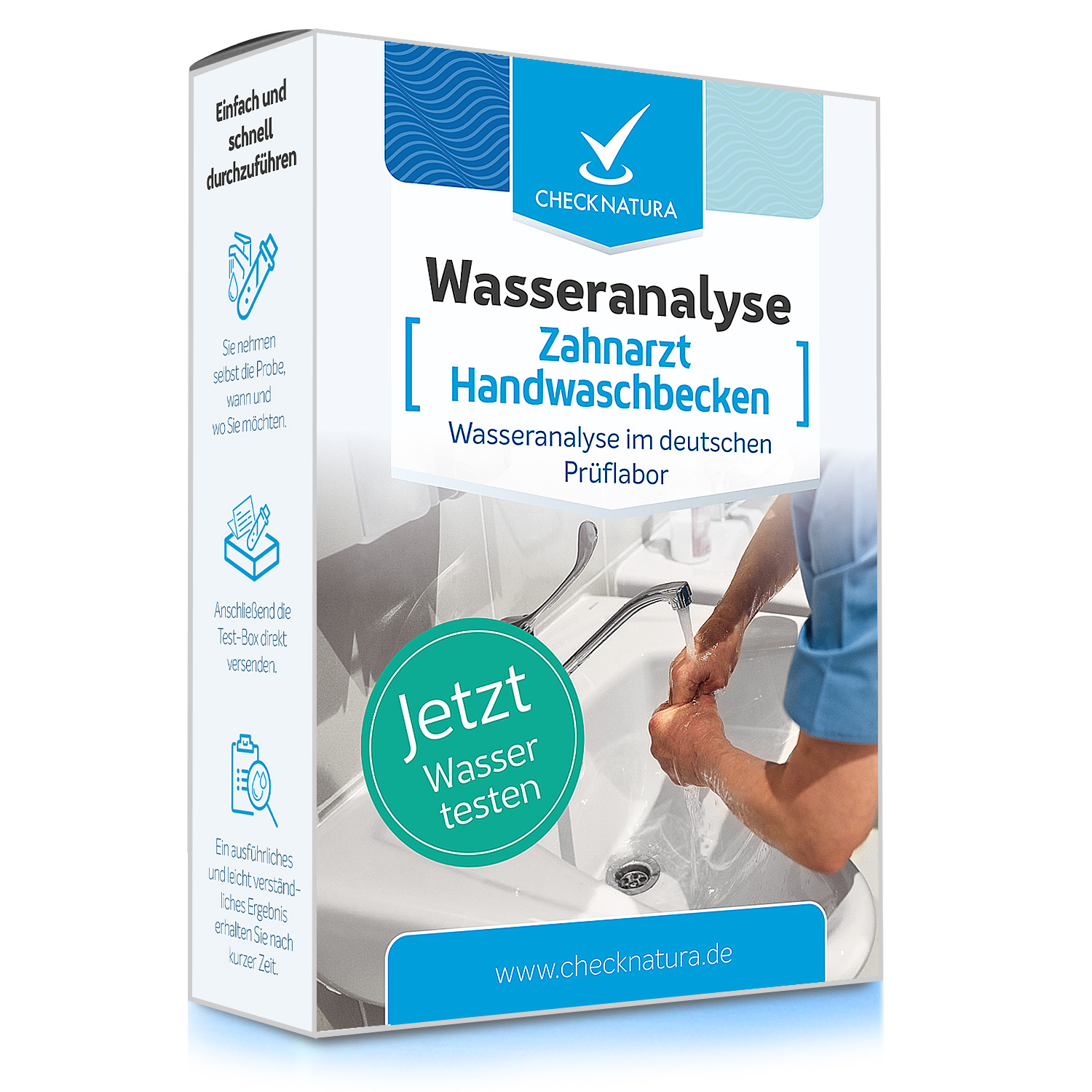 Test-Kit Verpackung Zahnarzttest Handwaschbecken