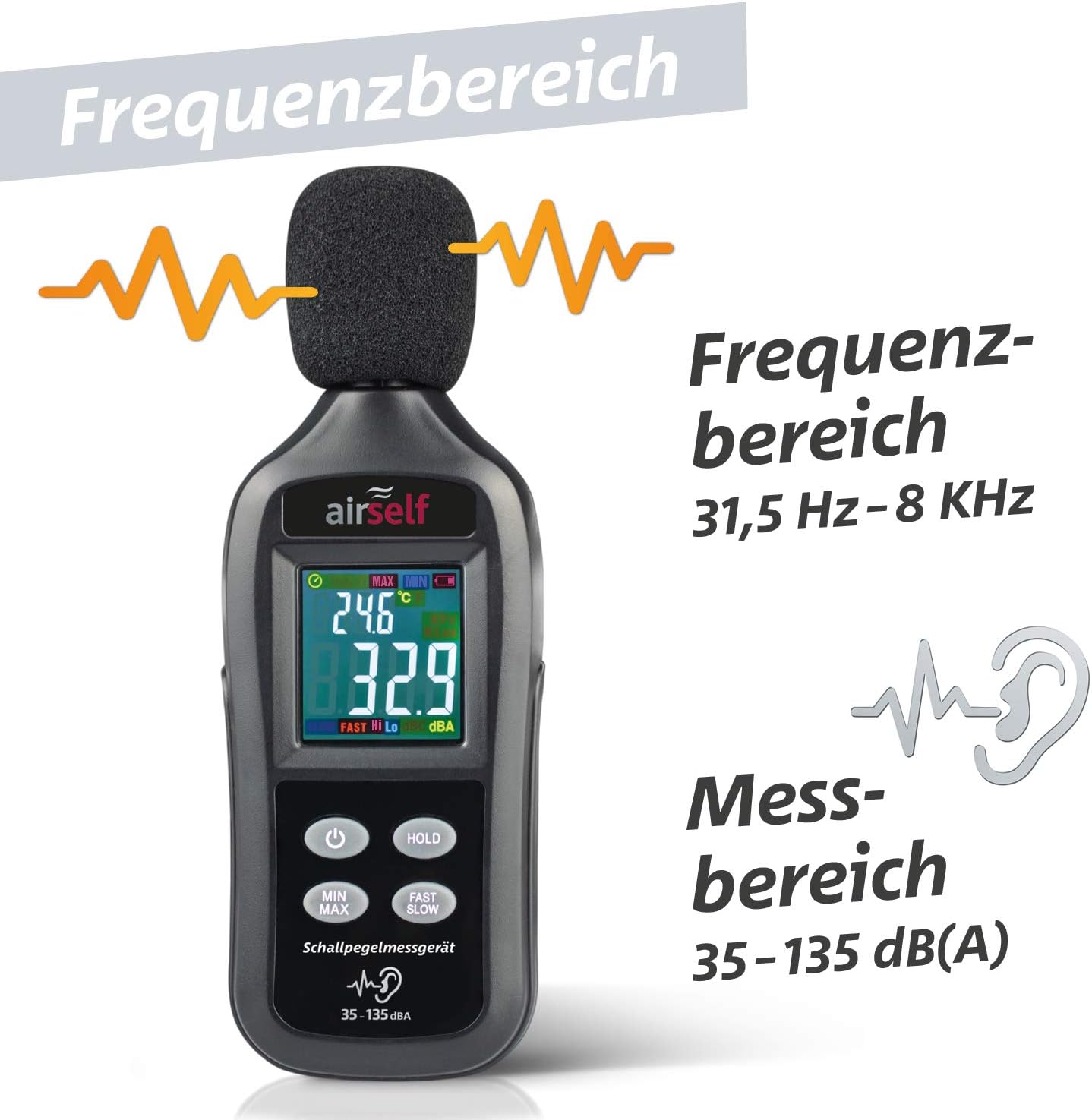 Schallpegelmessgerät von Airself. Jetzt Lautstärke in Dezibel messen.