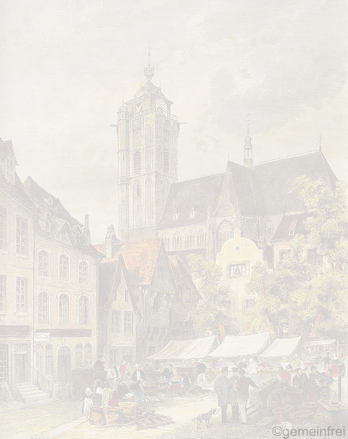 Der Duisburger Marktplatz. Gemälde von Theodor Weber, 1850