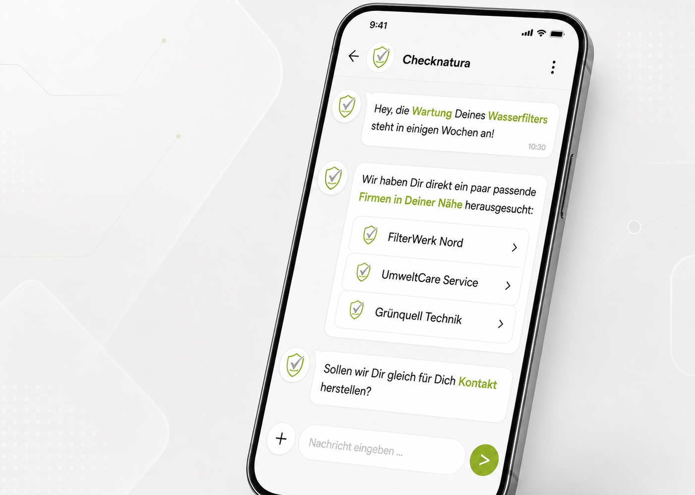 Checknatura-Wartungsservice mit digitalem Chat, Wartungserinnerung und Vermittlung passender Fachfirmen in der Nähe