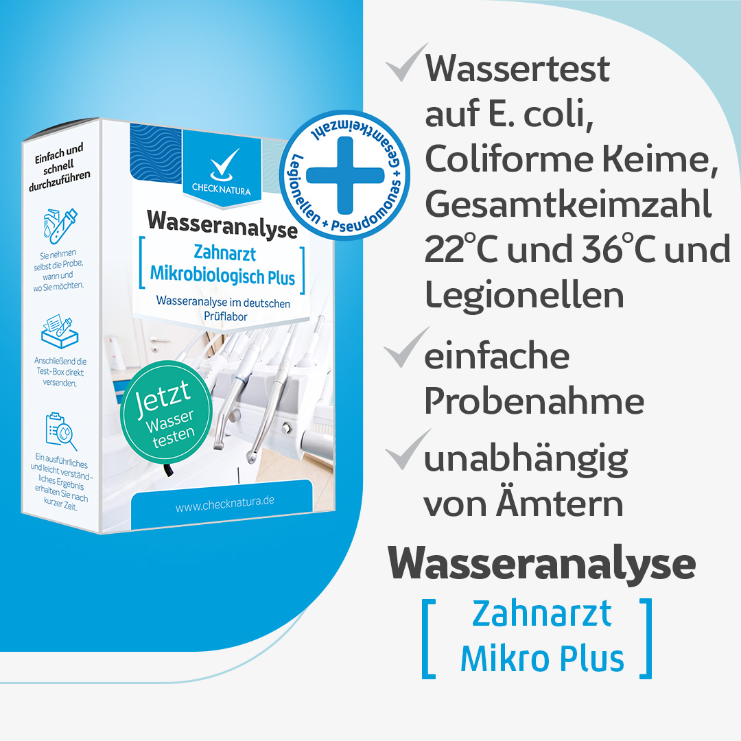 Wassertest auf E. coli, coliforme Keime, Gesamtkeimzahl bei 22 und 36 Grad sowie Legionellen