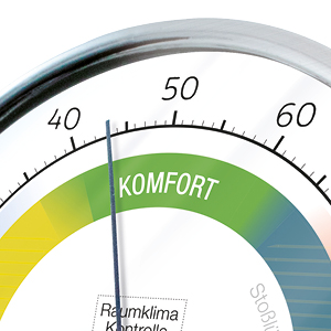 Das airself Thermohygrometer verfügt über ein besonders clever gestaltetes Ziffernblatt: farbig markierte Zonen zeigen Ihnen, ob die Luftfeuchtigkeit zu trocken, zu feucht oder genau richtig ist. Integriert sind außerdem Handlungsempfehlungen, wann die Lu