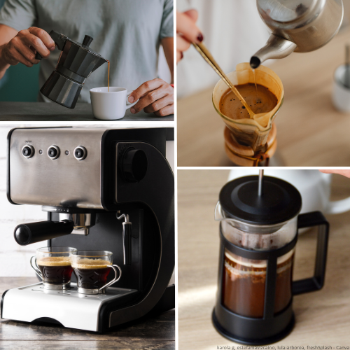 Verschiedene Arten der Kaffeezubereitung als Collage