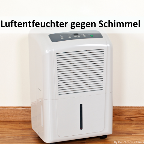 Ein Luftentfeuchter. Darüber steht "Luftentfeuchter gegen Schimmel"