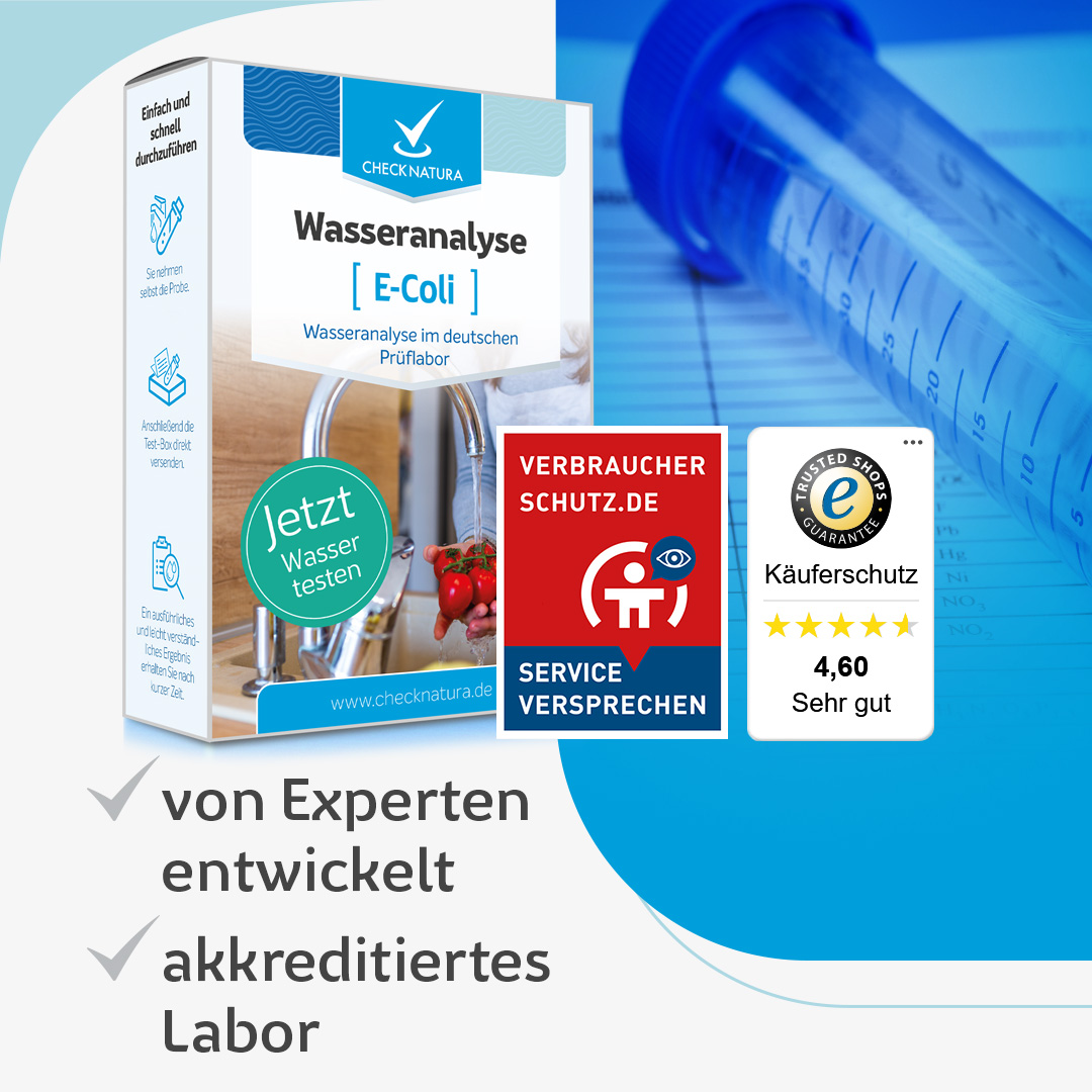 Wassertest E. Coli: Von Expert:innen entwickelt, im akkreditierten Labor analysiert. 
