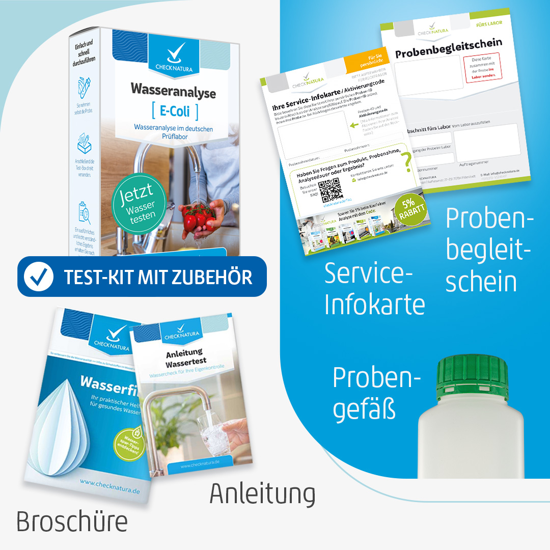 Inhalt des Testkits E. Coli Wassertest.