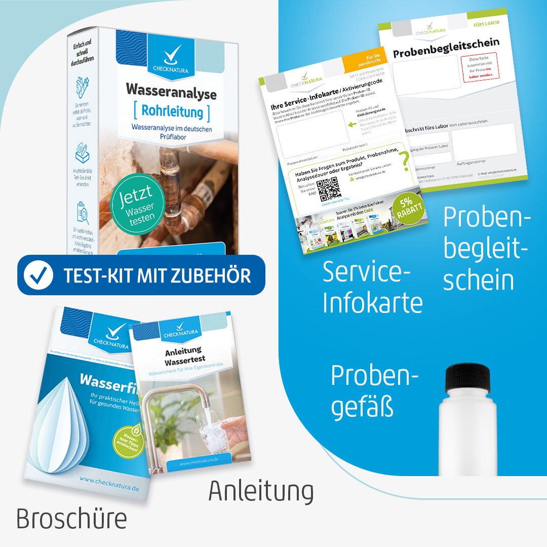 Checknatura Wassertest Rohrleitung Inhalt des Test-Kits