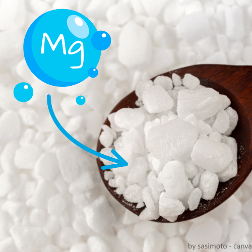 Magnesium in pulverisierter Form mit dem chemischen Symbol "Mg" darüber.