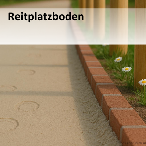 Sandiger Boden eines Reitplatzes mit Hufabdrücken im Sand. 