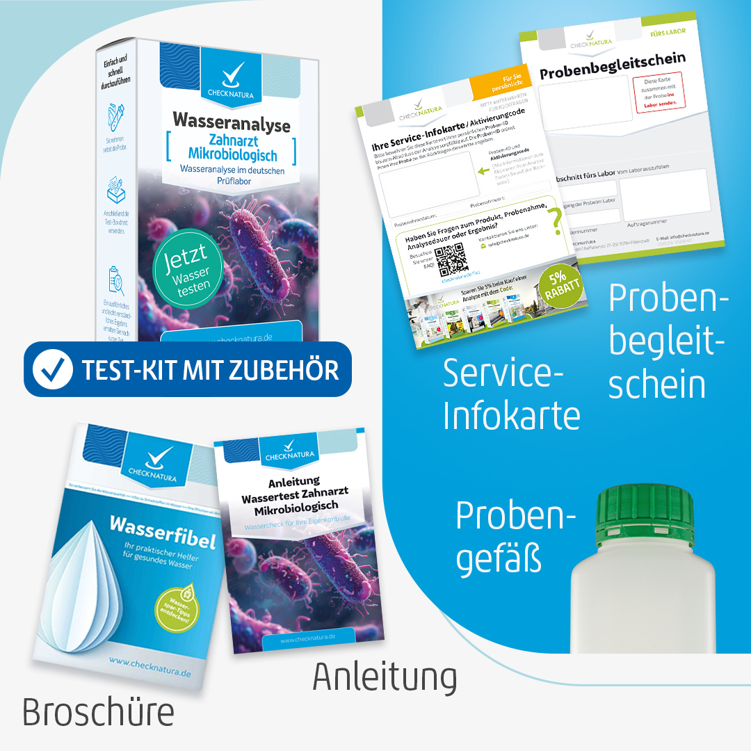 Checknatura Wassertest Zahnarzt Mikrobiologisch Inhalt des Test-Kits