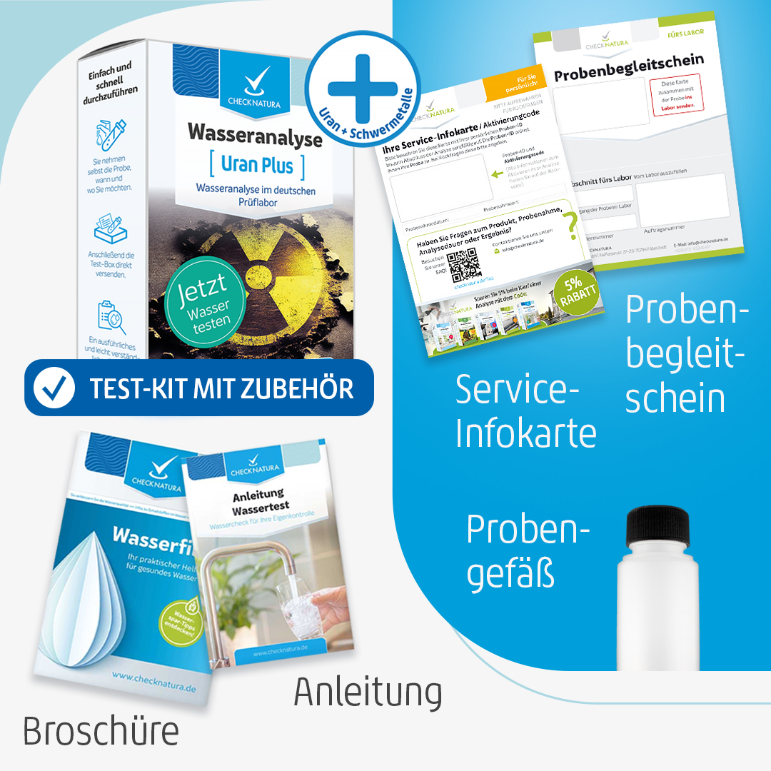 Checknatura Wassertest Uran Plus Inhalt des Test-Kits