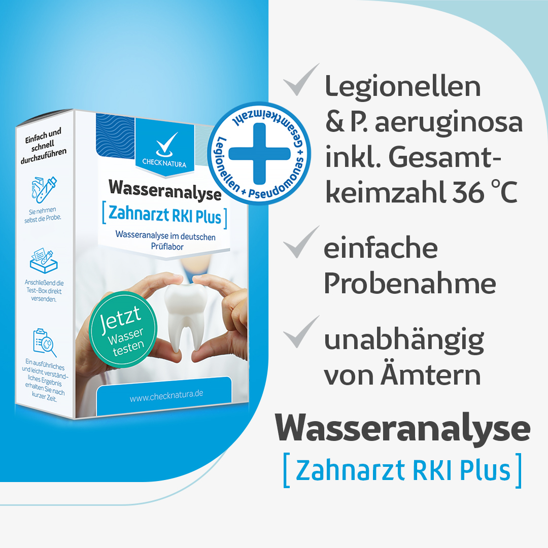 Zahnarzt Wassertest RKI Plus auf Legionellen und Gesamtkeimzahl 36° testen