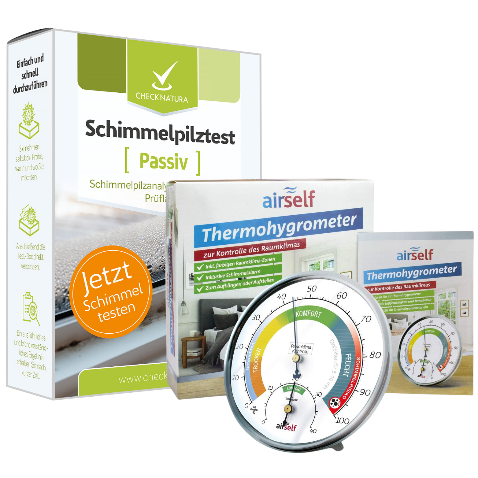 Bei diesem Set erhalten Sie einen Schimmeltest Raumluft sowie ein Thermohygrometer (Raumklimamessgerät)