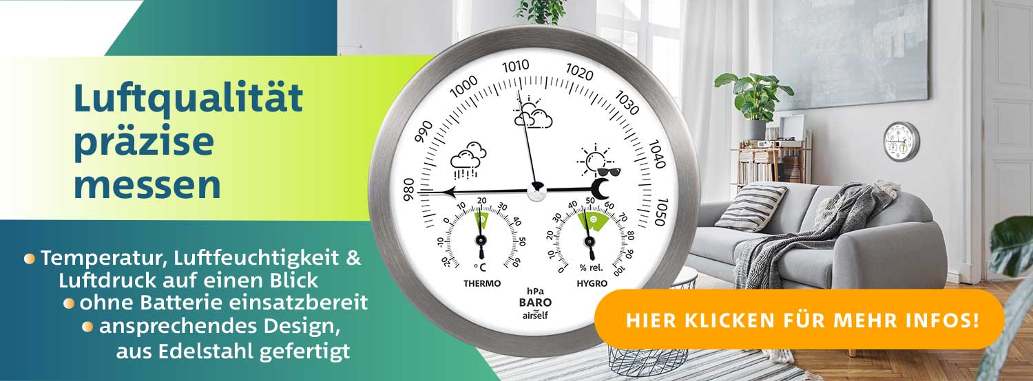 Luftqualität präzise messen mit dem Barometer von Airself. Hier klicken und zum Produkt gelangen. 