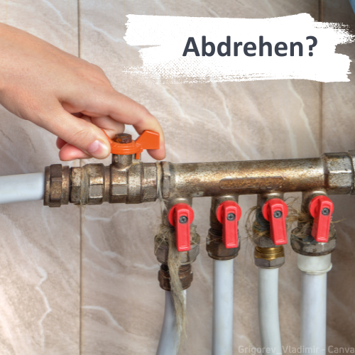 Ein Haupthahn für die Wasserversorgung, der abgedreht wird. 