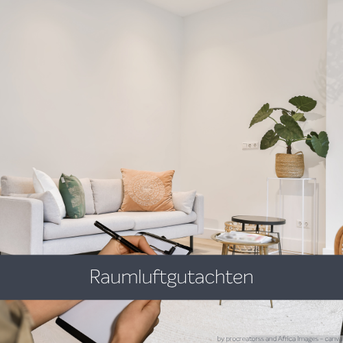 Raumluftgutachterin in einem Wohnzimmer.