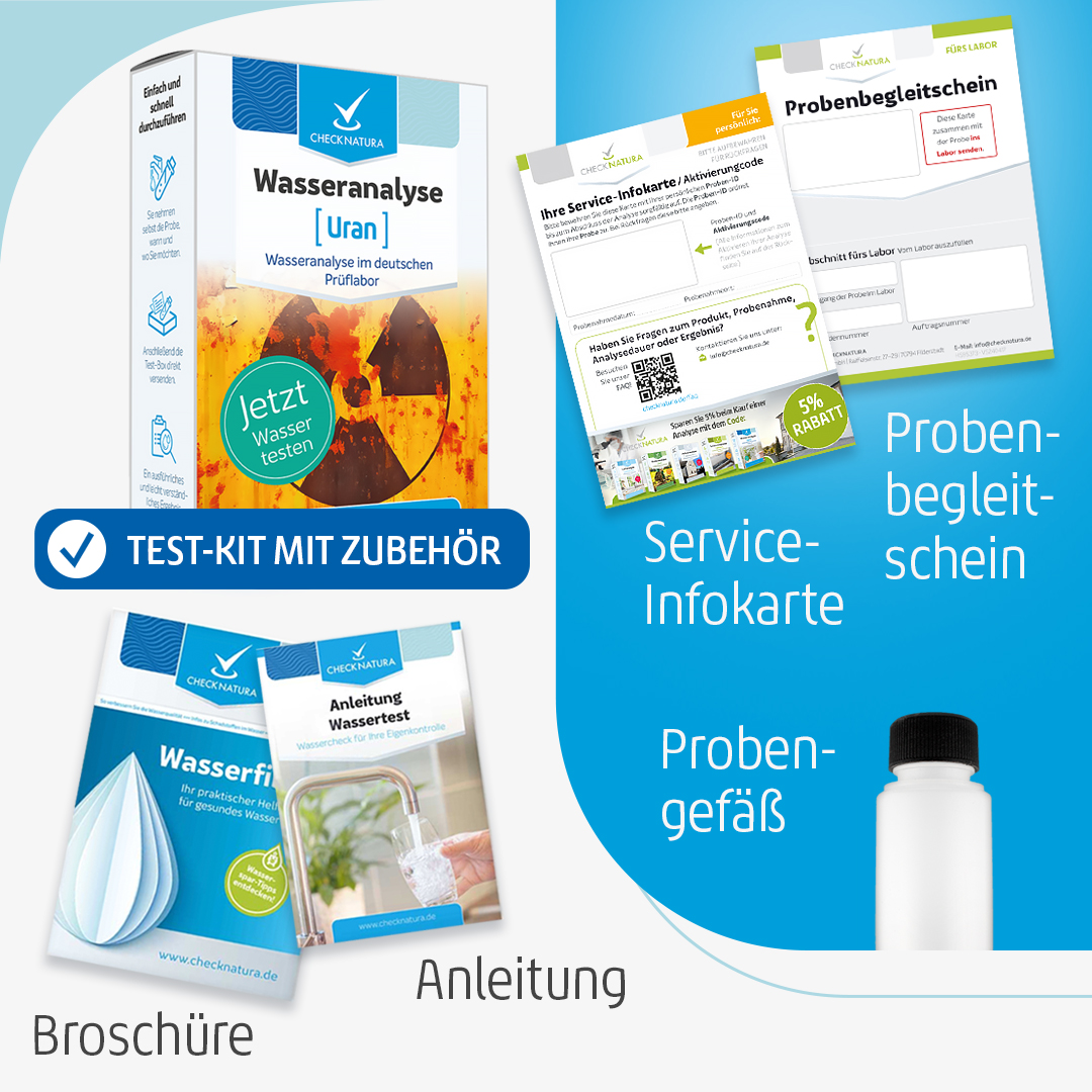 Checknatura Wassertest Uran Inhalt des Test-Kits