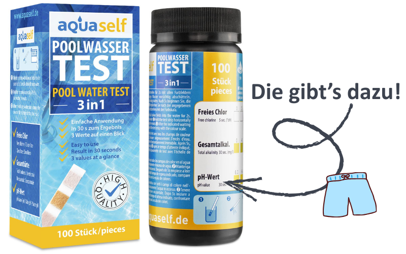 Die Pool Wasser Teststreifen (100 Stück) gibt's dazu!