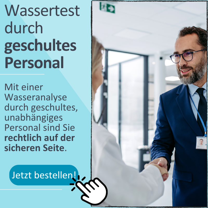 Banner: Wassertest durch geschultes Personal. 98€ je Analyse plus 49€ Anfahrtspauschale. Jetzt bestellen. 